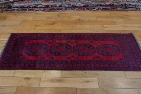 Hand-Knotted Aqcha Runner From Afghanistan