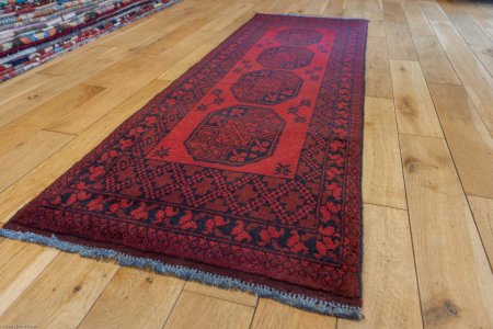 Hand-Knotted Aqcha Runner From Afghanistan