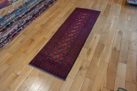 Hand-Knotted Aqcha Runner From Afghanistan