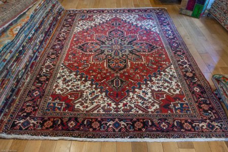 Hand-Knotted Heriz Rug From Iran (Persian)