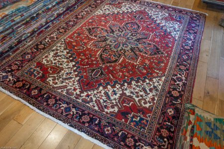 Hand-Knotted Heriz Rug From Iran (Persian)