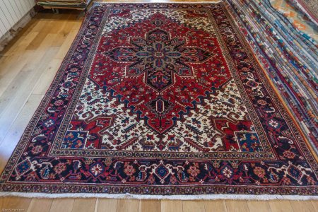 Hand-Knotted Heriz Rug From Iran (Persian)