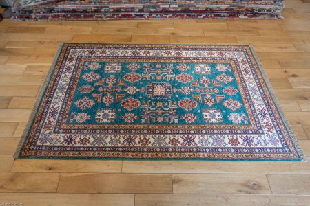 Hand-Knotted Kazak Rug From Afghanistan