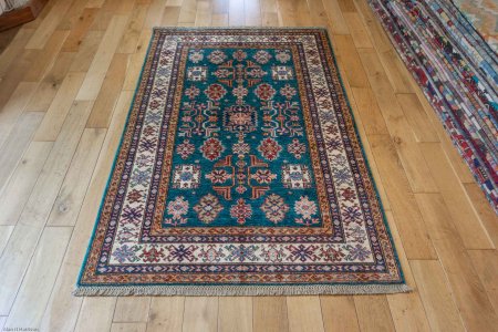 Hand-Knotted Kazak Rug From Afghanistan