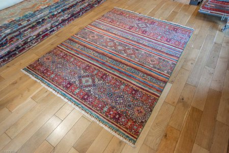 Hand-Knotted Khorjin Rug From Afghanistan