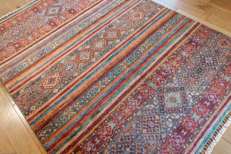 Hand-Knotted Khorjin Rug From Afghanistan