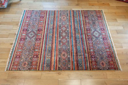 Hand-Knotted Khorjin Rug From Afghanistan