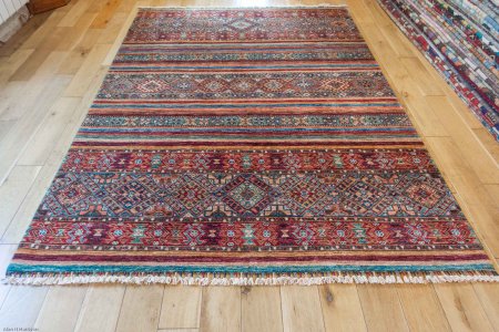 Hand-Knotted Khorjin Rug From Afghanistan