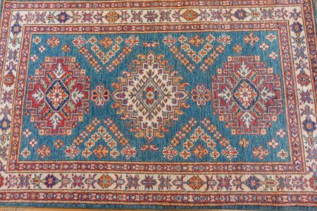 Hand-Knotted Kazak Rug From Afghanistan