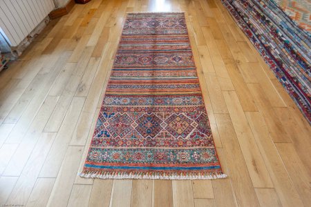 Hand-Knotted Khorjin Runner From Afghanistan