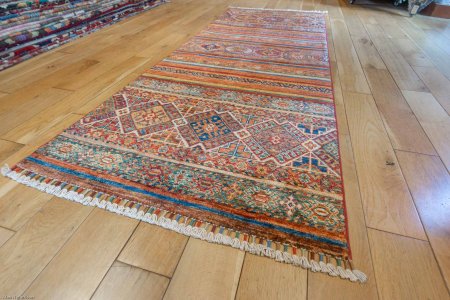 Hand-Knotted Khorjin Runner From Afghanistan