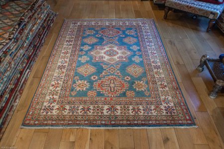 Hand-Knotted Fine Kazak Rug From Afghanistan