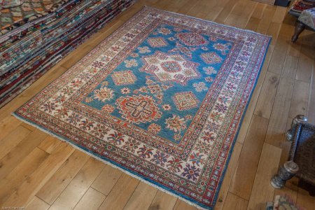 Hand-Knotted Fine Kazak Rug From Afghanistan