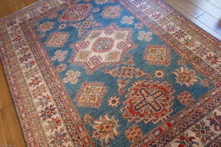 Hand-Knotted Fine Kazak Rug From Afghanistan