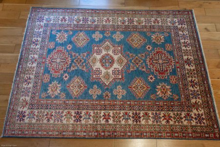 Hand-Knotted Fine Kazak Rug From Afghanistan