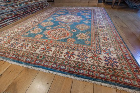 Hand-Knotted Fine Kazak Rug From Afghanistan