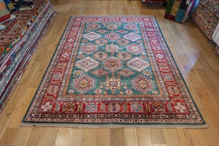 Hand-Knotted Kazak Rug From Afghanistan