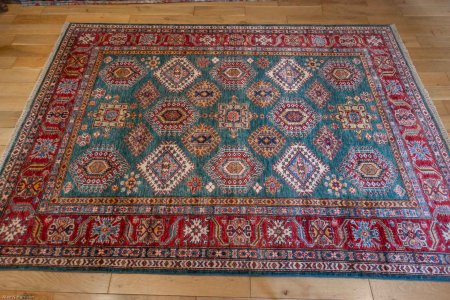 Hand-Knotted Kazak Rug From Afghanistan