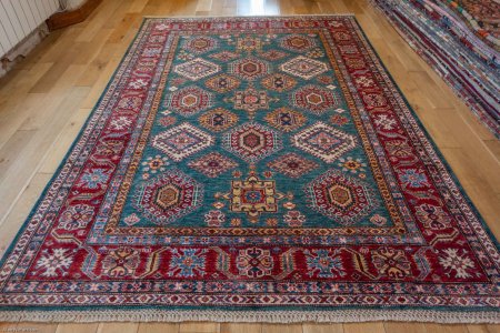 Hand-Knotted Kazak Rug From Afghanistan