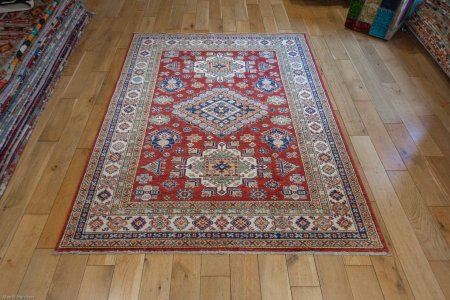 Hand-Knotted Kazak Rug From Afghanistan