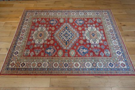 Hand-Knotted Kazak Rug From Afghanistan