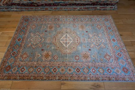 Hand-Knotted Kazak Rug From Afghanistan