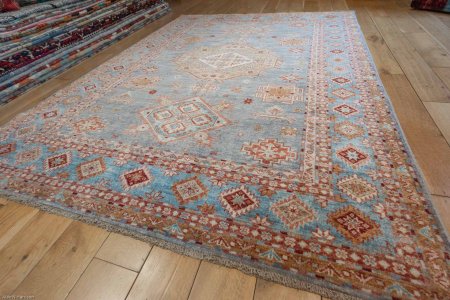 Hand-Knotted Kazak Rug From Afghanistan