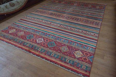 Hand-Knotted Khorjin Rug From Afghanistan