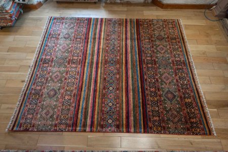 Hand-Knotted Khorjin Rug From Afghanistan