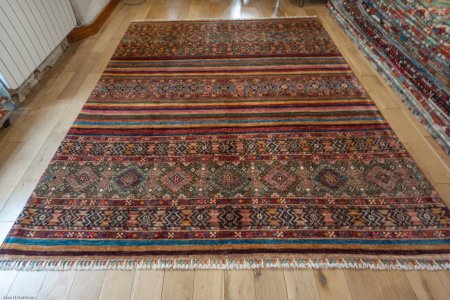 Hand-Knotted Khorjin Rug From Afghanistan
