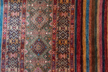 Hand-Knotted Khorjin Rug From Afghanistan