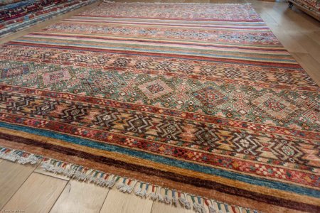 Hand-Knotted Khorjin Rug From Afghanistan