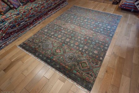 Hand-Knotted Khorjin Rug From Afghanistan