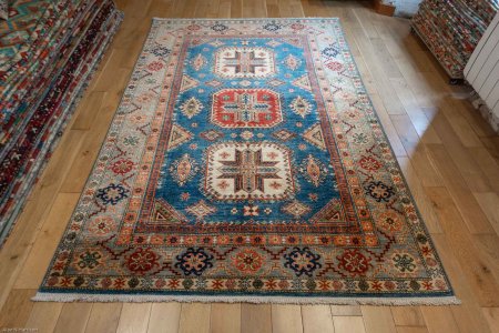 Hand-Knotted Kazak Rug From Afghanistan