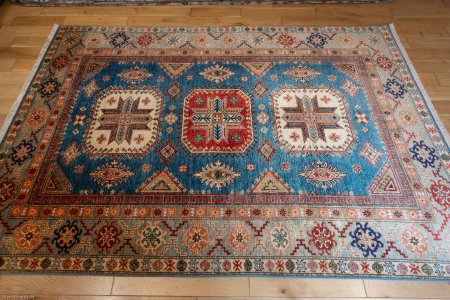 Hand-Knotted Kazak Rug From Afghanistan