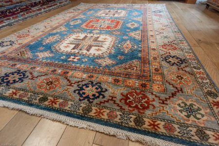 Hand-Knotted Kazak Rug From Afghanistan