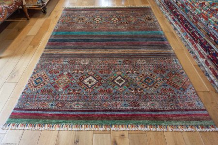 Hand-Knotted Khorjin Rug From Afghanistan