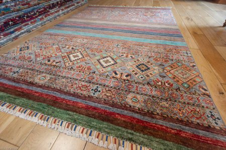 Hand-Knotted Khorjin Rug From Afghanistan