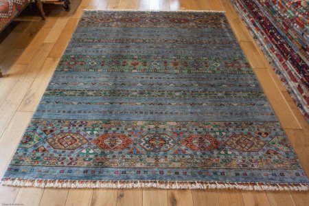 Hand-Knotted Khorjin Rug From Afghanistan