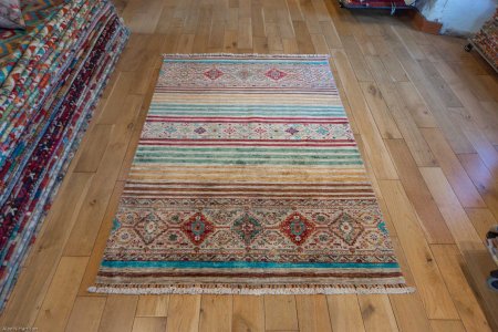 Hand-Knotted Khorjin Rug From Afghanistan