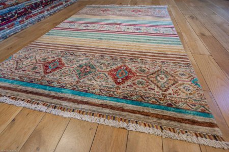 Hand-Knotted Khorjin Rug From Afghanistan