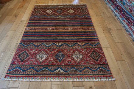 Hand-Knotted Khorjin Rug From Afghanistan