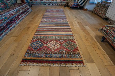 Hand-Knotted Khorjin Runner From Afghanistan