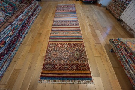 Hand-Knotted Khorjin Runner From Afghanistan