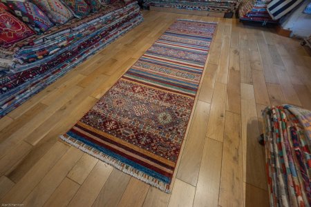 Hand-Knotted Khorjin Runner From Afghanistan