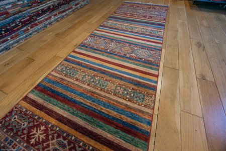 Hand-Knotted Khorjin Runner From Afghanistan