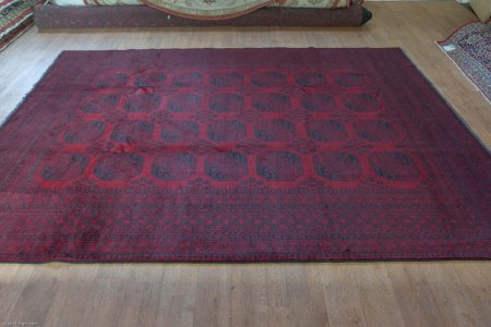 Hand-Knotted Aqcha Rug From Afghanistan