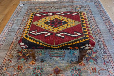 Hand-Made Anatolian Kilim Footstool From Turkey