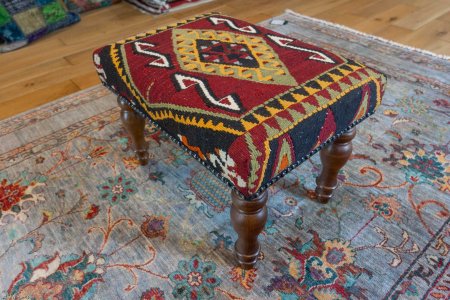 Hand-Made Anatolian Kilim Footstool From Turkey