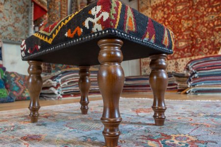 Hand-Made Anatolian Kilim Footstool From Turkey